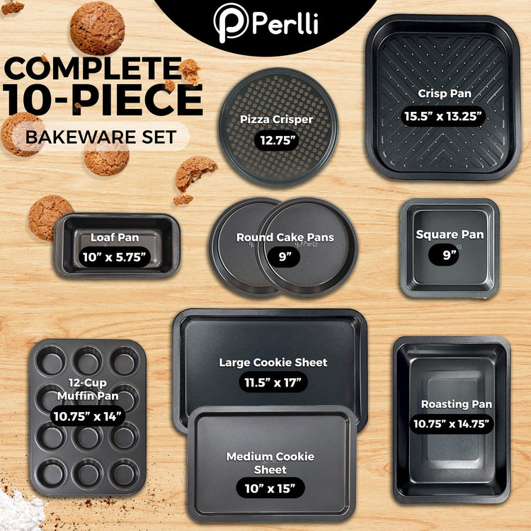 Non-Stick 10-Piece Bakeware Set – Carbon Steel with Even Heat Distribution, Oven Safe to 446°F, BPA-Free, Dishwasher Safe, Stackable Baking Tools for Easy Storage and Everyday Cooking - Gray