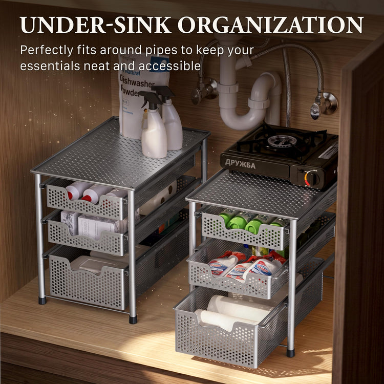 Stackable 3 Tier Sliding Basket Organizer Drawer (3 Count)