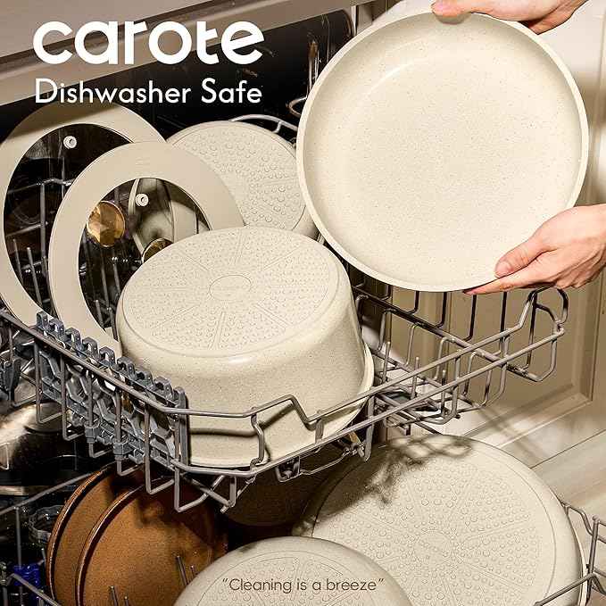 CAROTE 22PCS Pots and Pans set Non Stick, Ceramic Cookware Set, RV Kitchen Cooking Set Removable Handles, Oven Safe, Induction Coolware, Non-toxic Kitchen Cooking Set, PFAS and PFOA Free