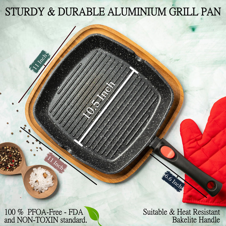 Grill Pan for Indoor Cooking 11Inch Nonstick Square Grill Pan