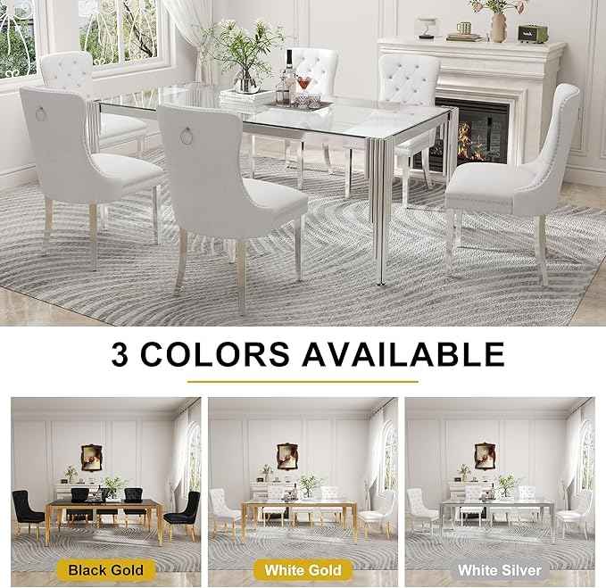 78'' Modern Glass Dining Table for 6-8 People,Tempered Glass Top Dining Room Table with Stainless Steel Base, Glass and Silver Dining Table for 6, Rectangle Dining Kitchen Table for Dinner