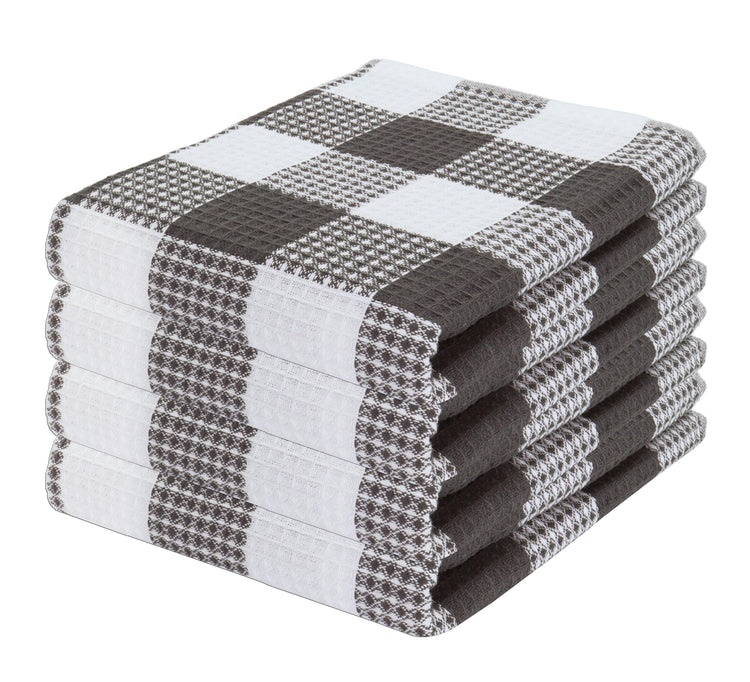 100% Cotton Waffle Weave Check Plaid Kitchen Towels