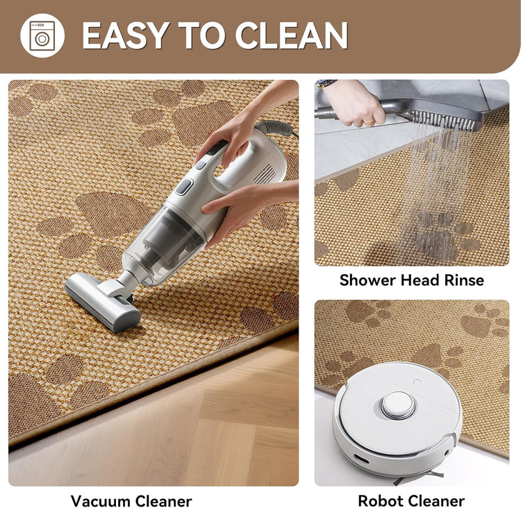 Kitchen Mats for Floor, Super Absorbent Kitchen Rugs Non Slip Washable, Rubber Backing Soft Woven Linen Embroidery Runner Rug, Standing Mat Kitchen Sink Mat, Easy to Clean, Brown 17x30
