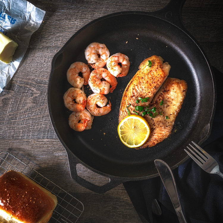 Cast Iron Skillet 12 Inch with Lid Chefs Frying Pan Black