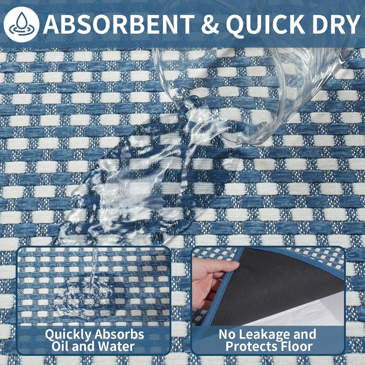 Kitchen Mat Kitchen Rugs Sets of 2 PCS Non Slip Blue 17"x30"+17"x59"