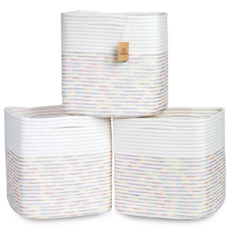13 Inch Cube Storage Bins Cotton Rope Woven Baskets for Organizing 3 (3 Count)