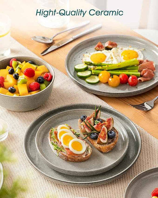 vancasso ANYA 24 Pieces Plates and Bowls Set, Stone Grey Dinnerware Sets, Reactive Glaze Dishes Set for 8, Ceramic Dishware Sets Kitchen Dinner Set, Microwave & Dishwasher Safe