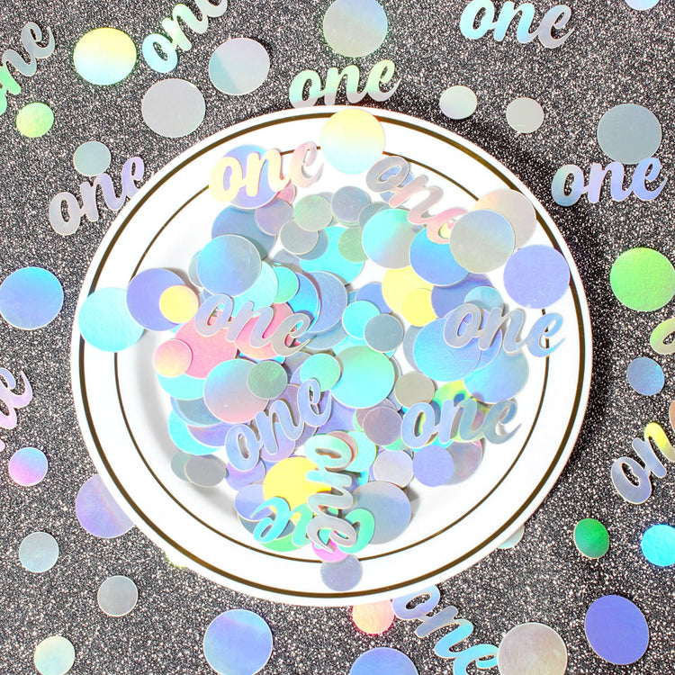 One Birthday Confetti Iridescent Baby First Birthday Decorations Circle Table Scatter Baby Shower The First Year Anniversary Party Table Decor Supplies 300PC (300 Count)