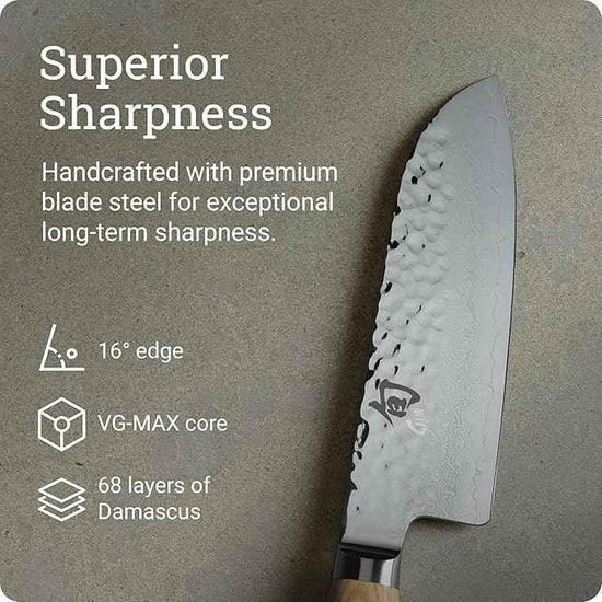 Shun Premier Blonde 5.5" Santoku Knife, Handcrafted and Hand-Sharpened Japanese All Purpose Knife, VG-MAX Core with Damascus Stainless Steel Cladding, Pakkawood Handle, Versatile Japanese Tool