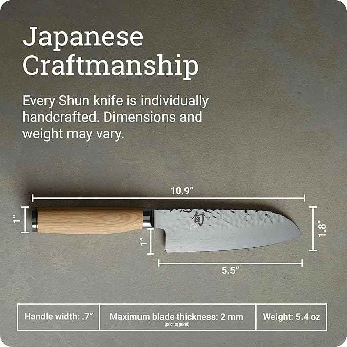 Shun Premier Blonde 5.5" Santoku Knife, Handcrafted and Hand-Sharpened Japanese All Purpose Knife, VG-MAX Core with Damascus Stainless Steel Cladding, Pakkawood Handle, Versatile Japanese Tool