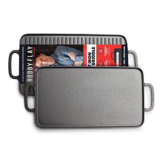 x Bobby Flay 16.5 x 9.5 Cast Iron Reversible Double Burner Griddle