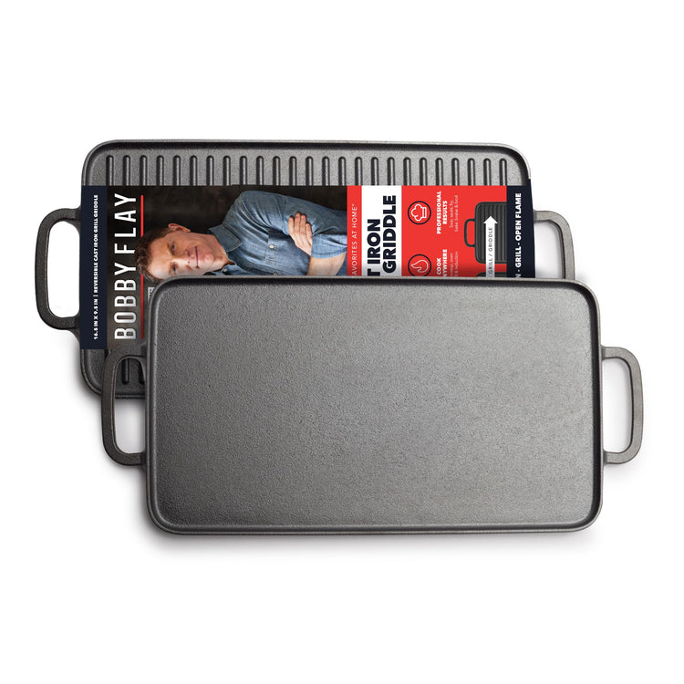 x Bobby Flay 16.5 x 9.5 Cast Iron Reversible Double Burner Griddle
