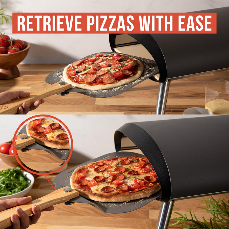 Perforated Aluminum Pizza Peel 12x14 in Foldable Wood Handle