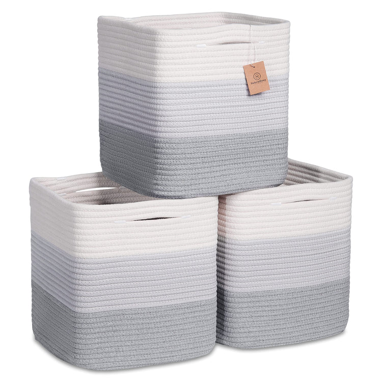 Storage Cubes 11 Inch Cotton Rope Woven Baskets for Organizing (3 Count)