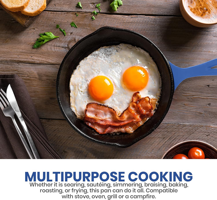 Utopia Kitchen Skillet 6.5 Inch, Cast Iron Chefs Pan, Pre Seasoned Skillet, Safe Grill Cookware for Indoor & Outdoor Use, Blue - Nestoria