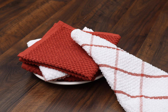 AMOUR INFINI Cotton Kitchen Dish Cloths Set of 8 – Highly Absorbent, Super Soft Premium Terry Cleaning Cloth (12"x12" Inch) Premium Dishcloths for Washing Dishes (Rust) - Nestoria