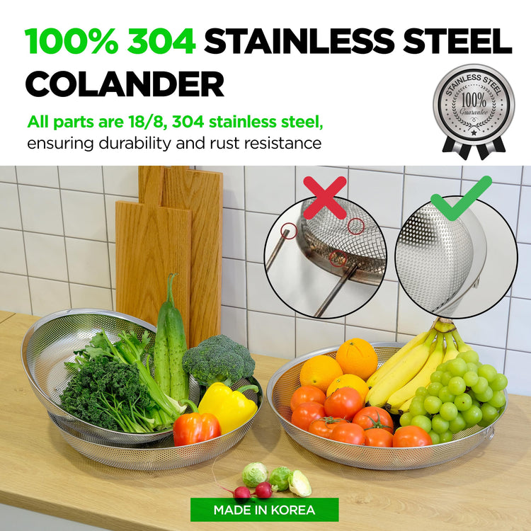 Large Shallow Stainless Steel Colander Set of 3