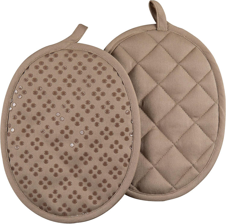Sticky Toffee 9-Piece Kitchen Set – Tan 100% Cotton Terry Dish Towels, Dishcloths, Oven Mitts, and Pot Holders with Non-Slip Silicone Grip, Oeko-Tex Cotton