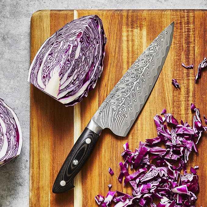 HENCKELS 8-inch Chef's Knife, Premium Quality, German Engineered, Informed by 100+ Years of Mastery, Stainless Steel, Dishwasher Safe, Black/Brown