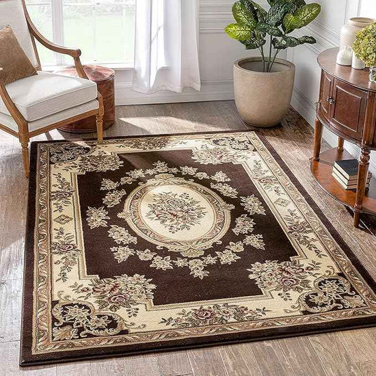 Pastoral Medallion Brown French (7'10'' x 10'6") Area Rug European Floral Formal Traditional Area Rug Easy Clean Shed Free Modern Classic Contemporary Thick Soft Plush Living Dining Room Rug
