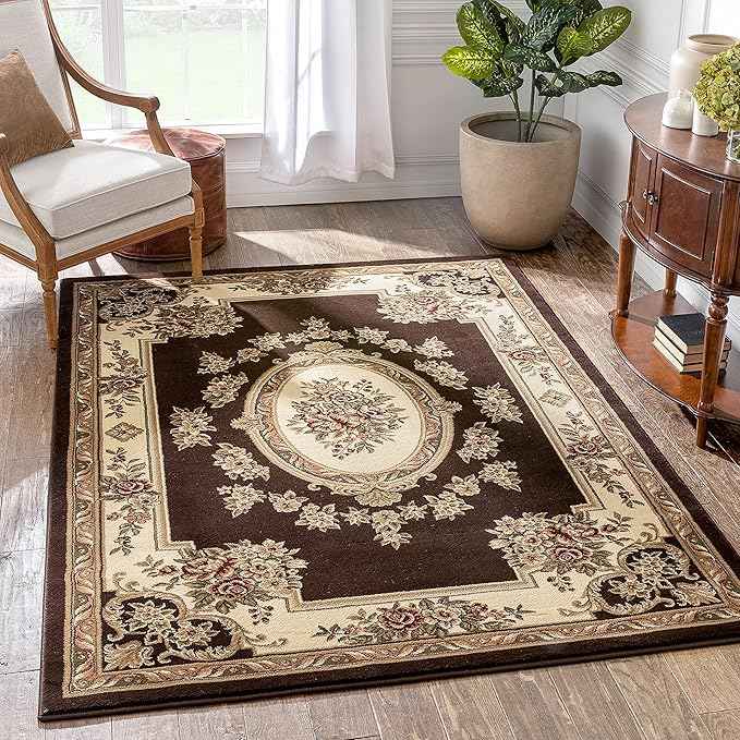 Pastoral Medallion Brown French (7'10'' x 10'6") Area Rug European Floral Formal Traditional Area Rug Easy Clean Shed Free Modern Classic Contemporary Thick Soft Plush Living Dining Room Rug