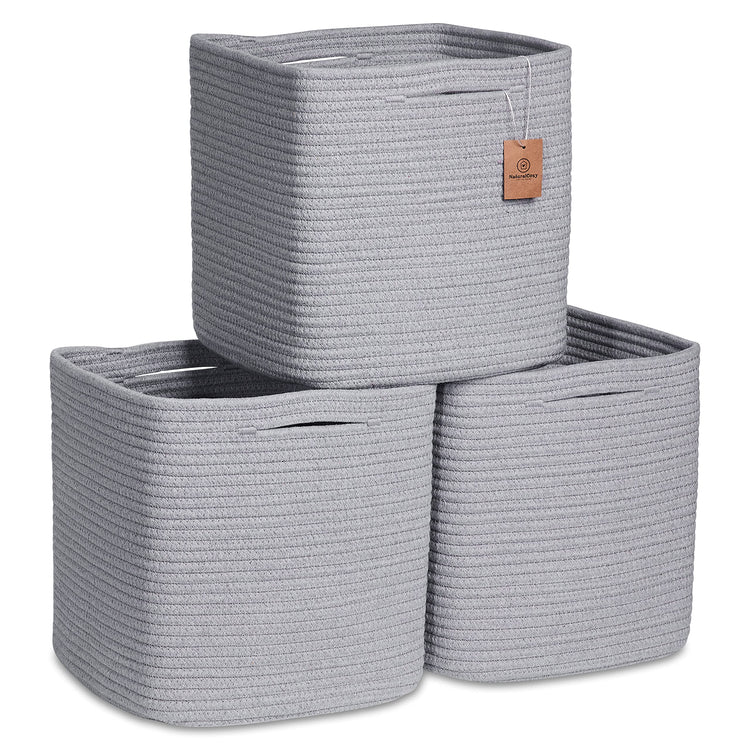 Storage Cubes 11 Inch Cotton Rope Woven Baskets for Organizing (3 Count)