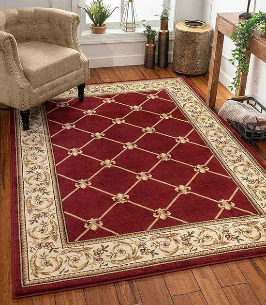 Patrician Trellis Red French European Formal Traditional 5X7 (5'3" X 7'3") Area Rug Easy To Clean Stain/Fade Resistant Shed Free Modern Contemporary Floral Thick Soft Plush Living Dining Room Rug