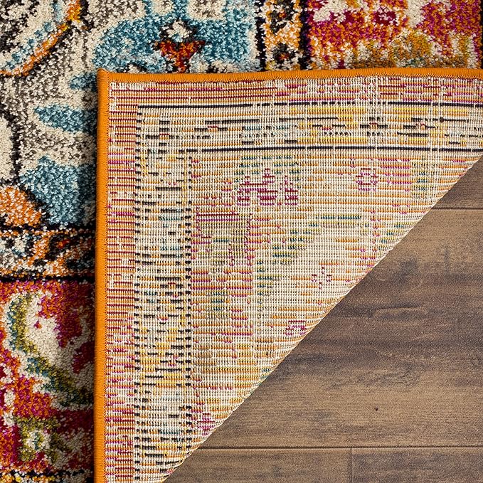 SAFAVIEH Monaco Collection Area Rug - 12' x 18', Orange & Light Blue, Non-Shedding & Easy to Clean, Distressed Medallion Design, Ideal for Living Room, Bedroom, Dining Space (MNC243H)