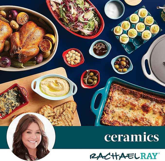 Rachael Ray Solid Glaze Ceramics Casserole Bakers/Baking Dish with Shared Lid Set, 3 Piece, Red
