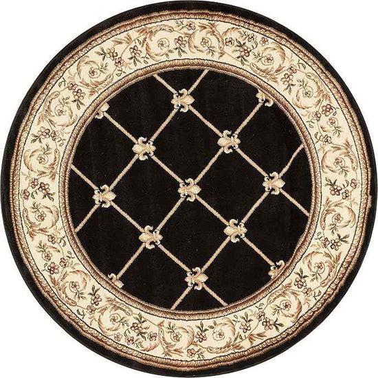 Well Woven Timeless Collection Fleur De Lis Black 5' Foot Round Luxurious Traditional French Aubusson Oriental Area Rug Perfect for Living Room Bedroom or Dining Room Easy-to-Clean Durable Design