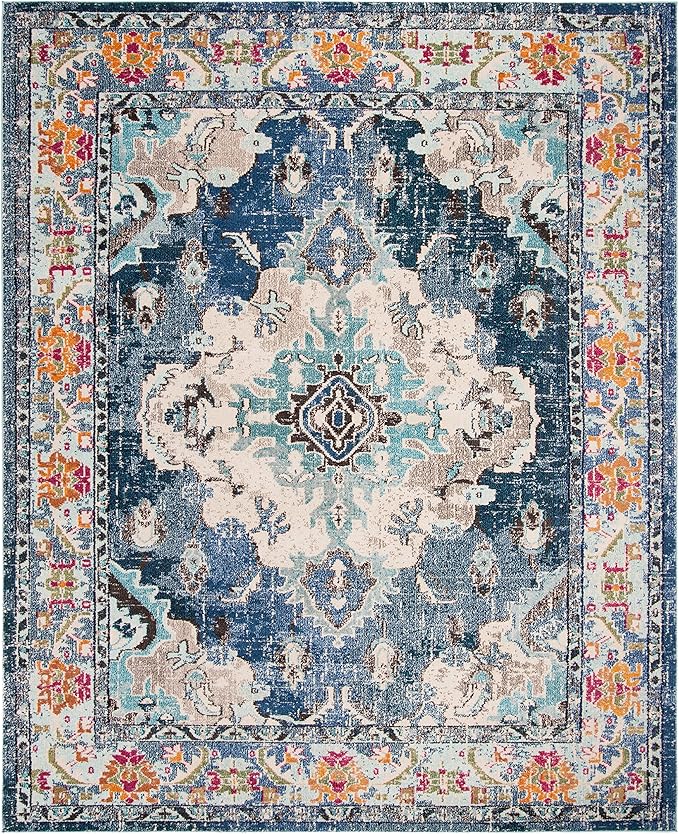 SAFAVIEH Monaco Collection Area Rug - 12' x 18', Navy & Light Blue, Non-Shedding & Easy to Clean, Distressed Medallion Design, Ideal for Living Room, Bedroom, Dining Space (MNC243N)