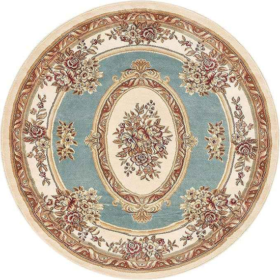 Well Woven Timeless Collection Le Petit Palais Light Blue 5' Foot Round Luxurious Traditional French Medallion Oriental Area Rug Perfect fLiving Room Bedroom Dining Room Easy-to-Clean Durable Design