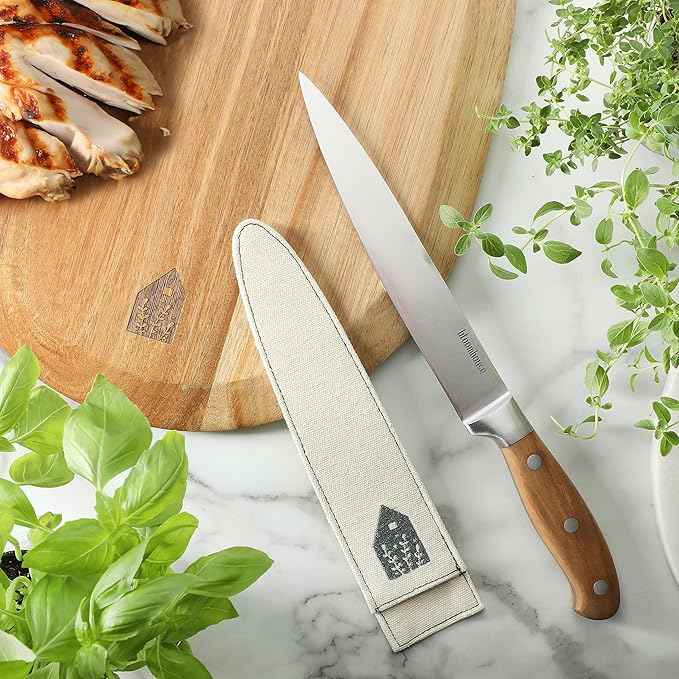 Bloomhouse 8-Inch Slicing Knife – German Stainless Steel Carving Blade with Forged Italian Olive Wood Handle, Full Tang Knife for Meat, Roasts & BBQ