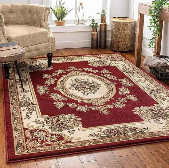 Pastoral Medallion Red French European Formal Traditional Area Rug (5'3" x 7'3") Easy to Clean Stain Fade Resistant Shed Free Modern Contemporary Floral Thick Soft Plush Living Dining Room Rug