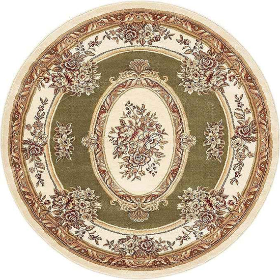 Well Woven Timeless Collection Le Petit Palais Green 5' Foot Round Luxurious Traditional French Medallion Oriental Area Rug Living Room Bedroom Dining Room Easy-to-Clean Durable Design