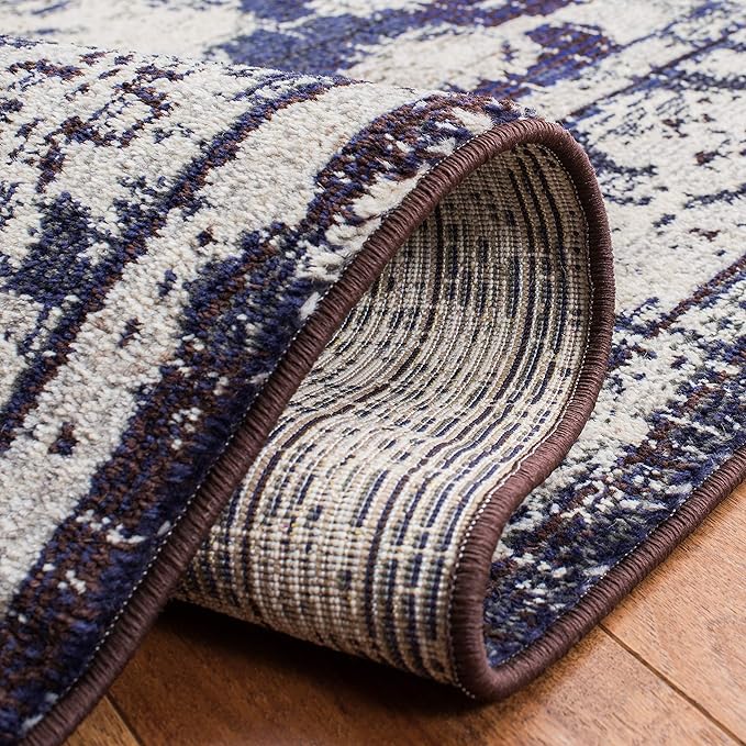 SAFAVIEH Monaco Collection Area Rug - 3' x 5', Ivory & Navy, Non-Shedding & Easy to Clean, Distressed Medallion Design, Ideal for Living Room, Bedroom, Dining Space (MNC243C)