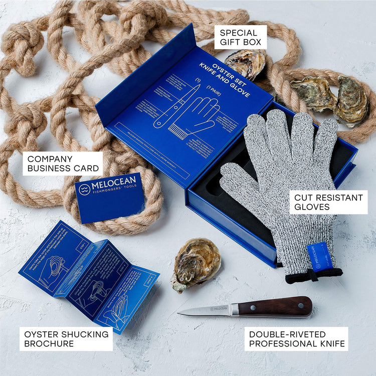 Professional Oyster Shucking Knife and Gloves Set in Gift Box