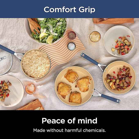 Ninja Ceramic Cookware Set, Extended Life 11-Piece Kitchen Cookware Sets with Comfort Grip, Nonstick Fry Pans, Pots, PTFE Free, Oven & Dishwasher Safe, Stovetop Compatible, Navy Blue, CW49011