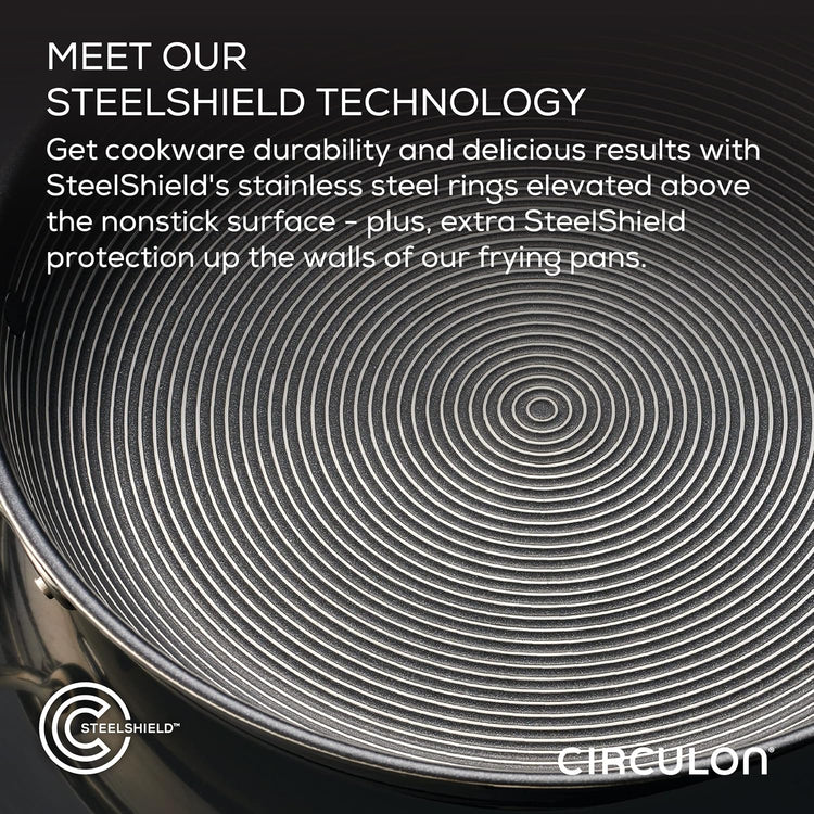 Circulon Clad Stainless Steel Induction Frying Pan and Wok Set with Hybrid SteelShield and Nonstick Technology, 4 Piece - Stainless Steel