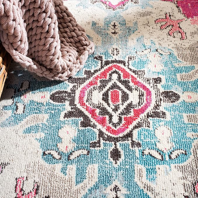 SAFAVIEH Monaco Collection Area Rug - 2'2" x 4', Pink & Multi, Non-Shedding & Easy to Clean, Distressed Medallion Design, Ideal for Front Door, Kitchen, Entryway, Accent Space (MNC243D)