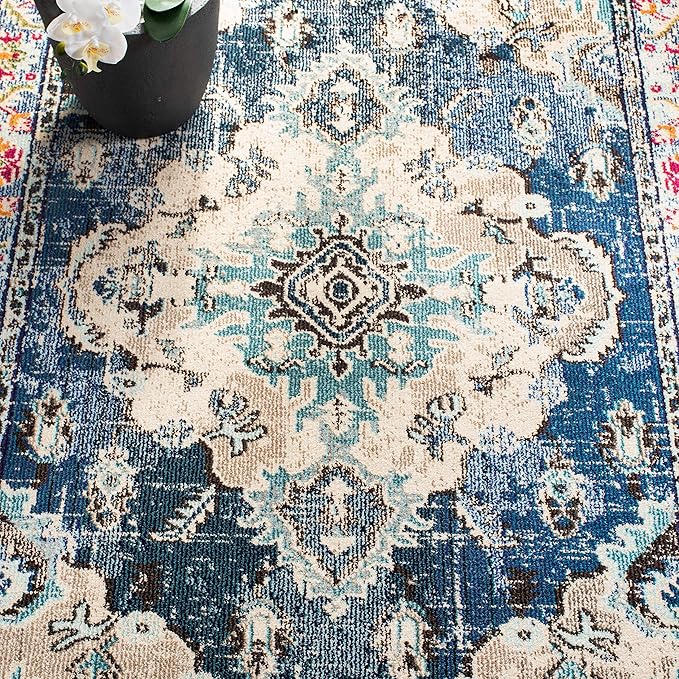 SAFAVIEH Monaco Collection Area Rug - 9' x 12', Navy & Light Blue, Non-Shedding & Easy to Clean, Distressed Medallion Design, Ideal for Living Room, Bedroom, Dining Space (MNC243N)