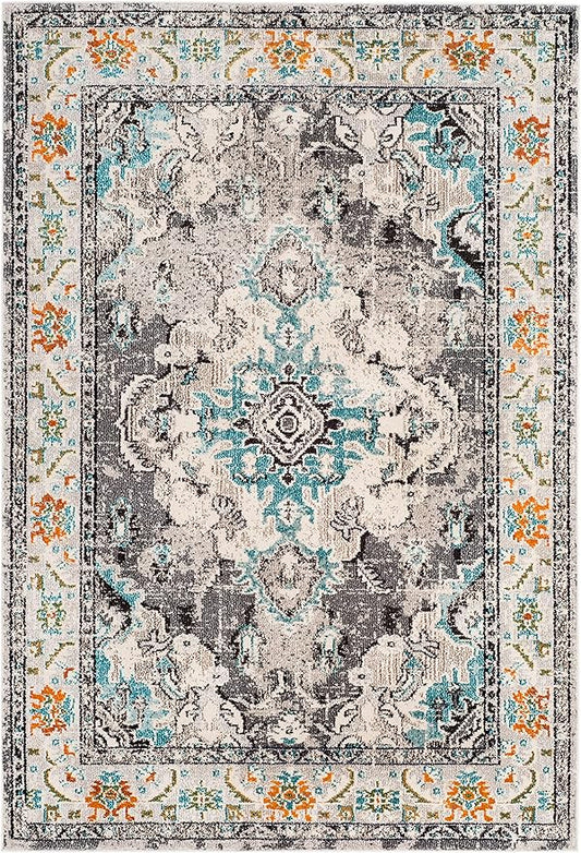 SAFAVIEH Monaco Collection Area Rug - 11' x 15', Grey & Light Blue, Non-Shedding & Easy to Clean, Distressed Medallion Design, Ideal for Living Room, Bedroom, Dining Space (MNC243G)