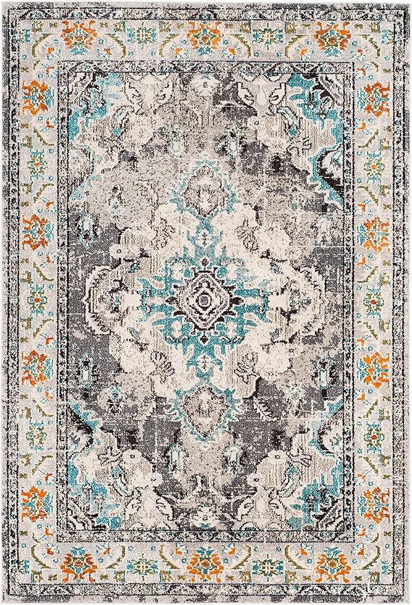 SAFAVIEH Monaco Collection Area Rug - 11' x 15', Grey & Light Blue, Non-Shedding & Easy to Clean, Distressed Medallion Design, Ideal for Living Room, Bedroom, Dining Space (MNC243G)