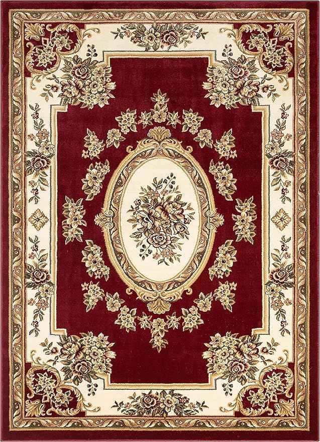 Well Woven Timeless Collection Le Petit Palais Red 11x15 Luxurious Traditional French Aubusson Medallion Oriental Area Rug Perfect for Living Room Bedroom or Dining Room Easy-to-Clean Durable Design
