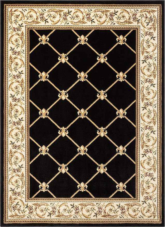 Patrician Trellis Black French European Formal Traditional (5'3" x 7'3") Area Rug Stain Fade Resistant Shed Free Modern Contemporary Floral Transitional Thick Soft Plush Living Dining Room Rug