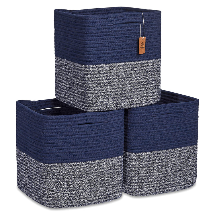 Storage Cubes 11 Inch Cotton Rope Woven Baskets for Organizing (3 Count)