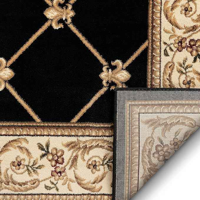 Patrician Trellis Black French European Formal Traditional 3x12 (2'7" x 12') Runner Rug Stain/Fade Resistant Contemporary Floral Thick Soft Plush Hallway Entryway Living Dining Room Area Rug