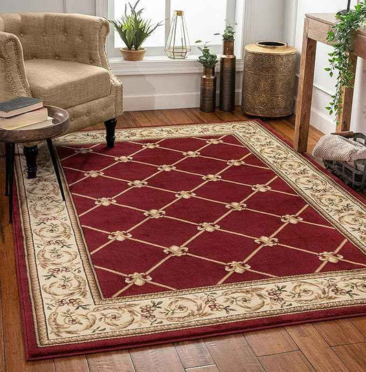 Patrician Trellis Red French European Formal Traditional 5X7 (5'3" X 7'3") Area Rug Easy To Clean Stain/Fade Resistant Shed Free Modern Contemporary Floral Thick Soft Plush Living Dining Room Rug