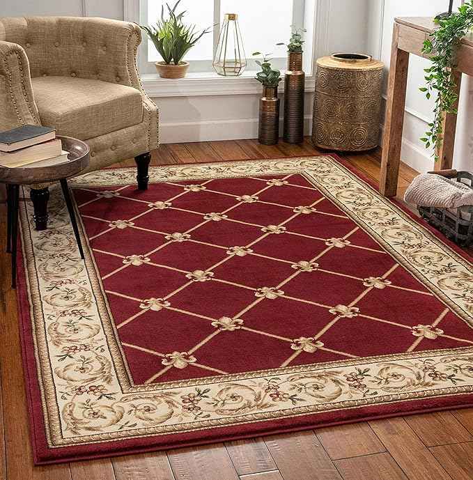 Patrician Trellis Red French European Formal Traditional 5X7 (5'3" X 7'3") Area Rug Easy To Clean Stain/Fade Resistant Shed Free Modern Contemporary Floral Thick Soft Plush Living Dining Room Rug