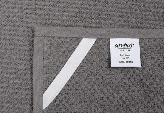 AMOUR INFINI Kitchen Towels Pack of 4 - Absorbent, Quick Drying Premium Cotton Tea Towel - Kitchen Linens 16x28 Inch Dish Towels with Hanging Loop (L.Grey) - Nestoria